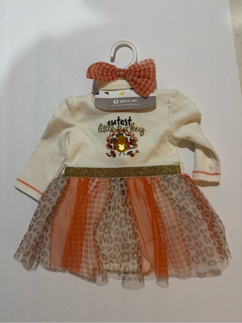 Baby Starters Cream & Orange Lion Tutu Dress with Gingham Bow